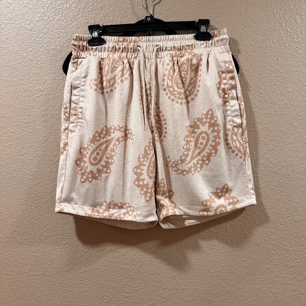 Maison Article Paisley Mesh Shorts Mens M Cream Streetwear Drawstring Athletic